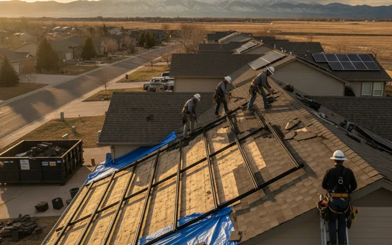 Homeowner reviewing a hail claim scope that includes solar detach and reset